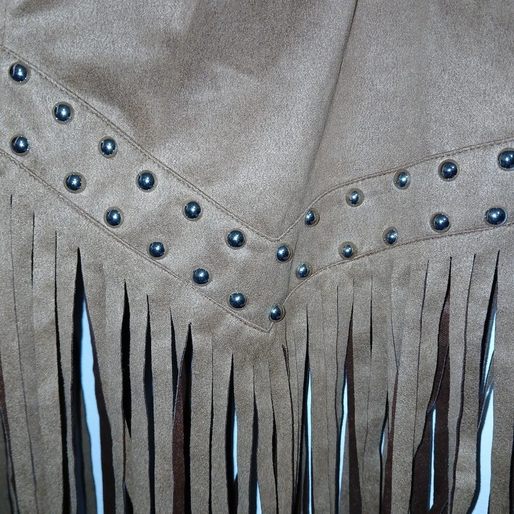 Country Western Fringe Vest 3XL Tan Women Studded Faux Suede Cowgirl Rodeo Ranch